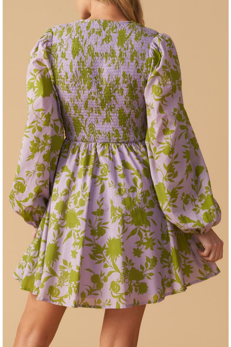 Floral Print Long Sleeve Babydoll Dress, Alternate, color, LAVENDER
