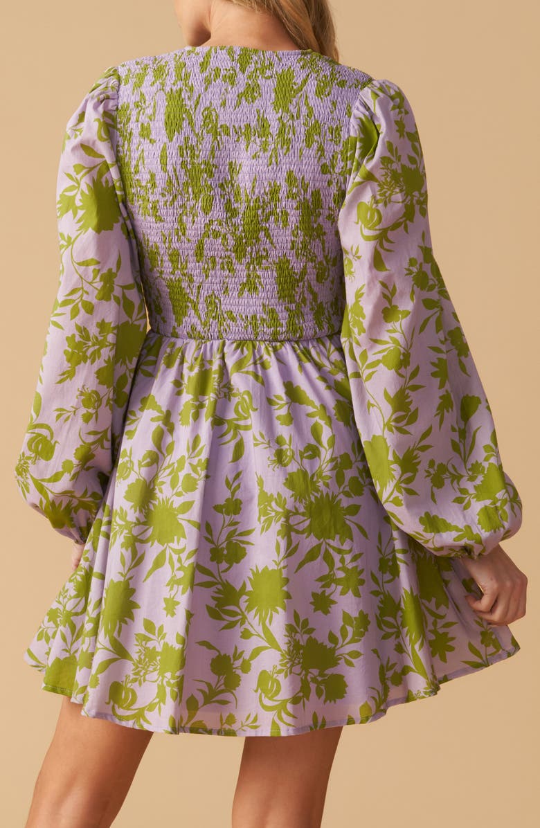 Floral Print Long Sleeve Babydoll Dress