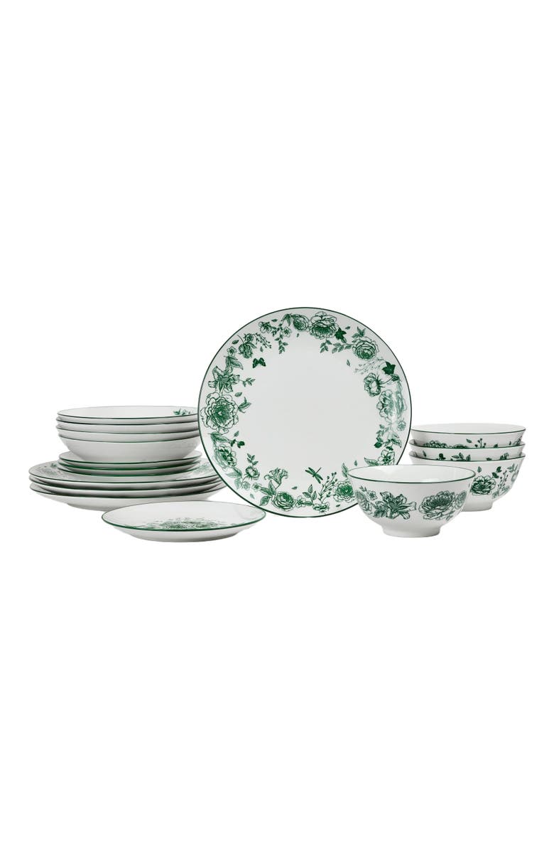 Stone Lain Esme Porcelain 16-Piece Dinnerware Set, Main, color, Green