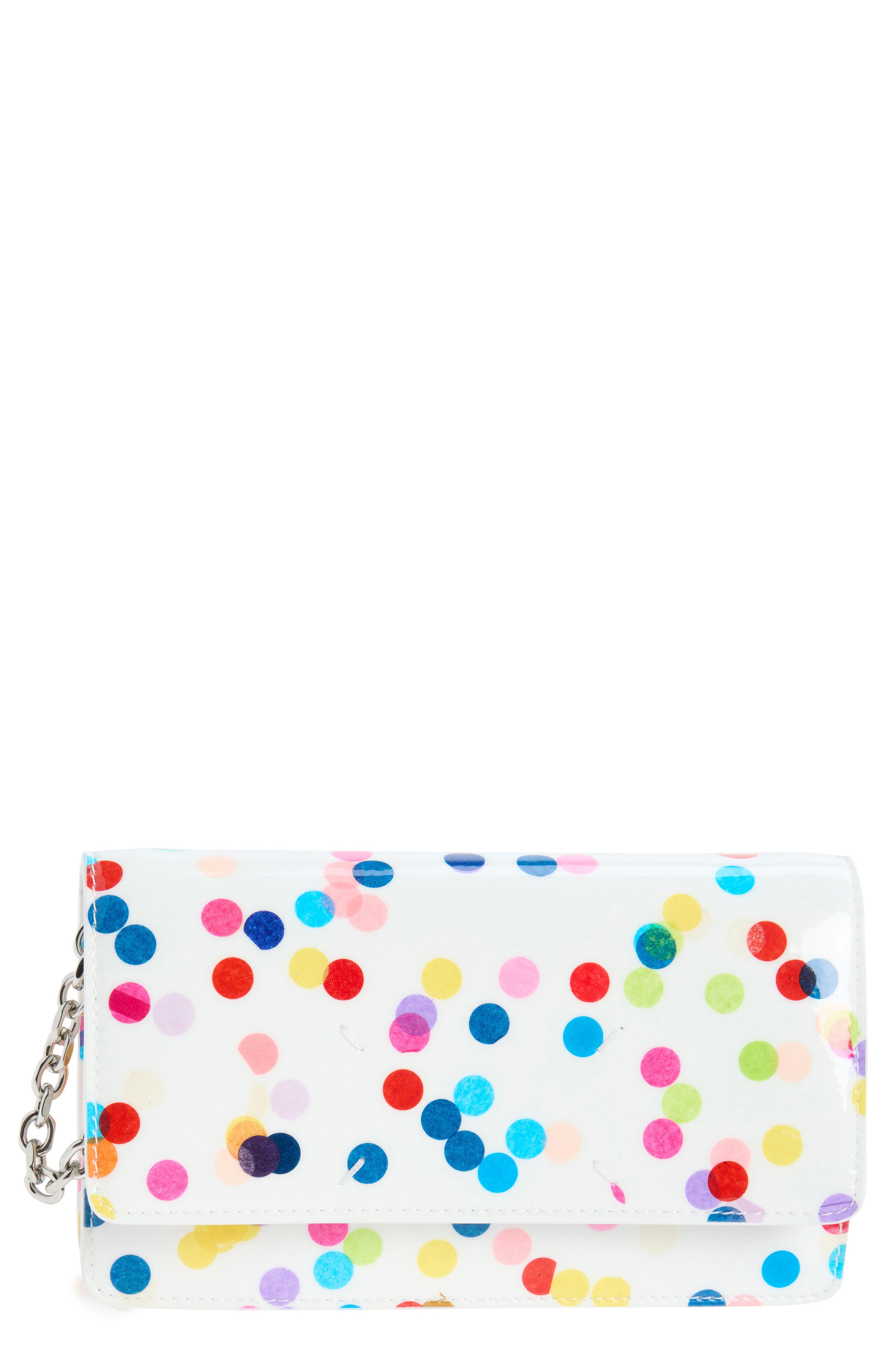 Medium Confetti Print Leather Wallet on a Chain, Main, color, WHITE/ MULTICOLOR