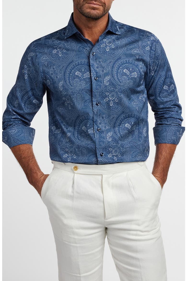 Paisley Print Sport Shirt, Alternate, color, NAVY