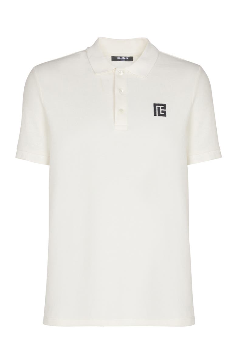 Balmain Embroidered cotton polo, Main, color, White