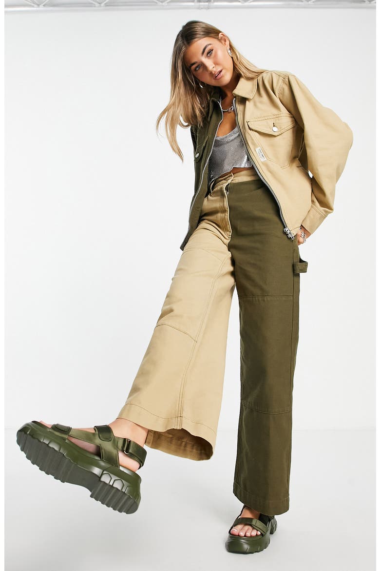 Color Splice Cotton Twill Flare Pants, Alternate, color, BEIGE