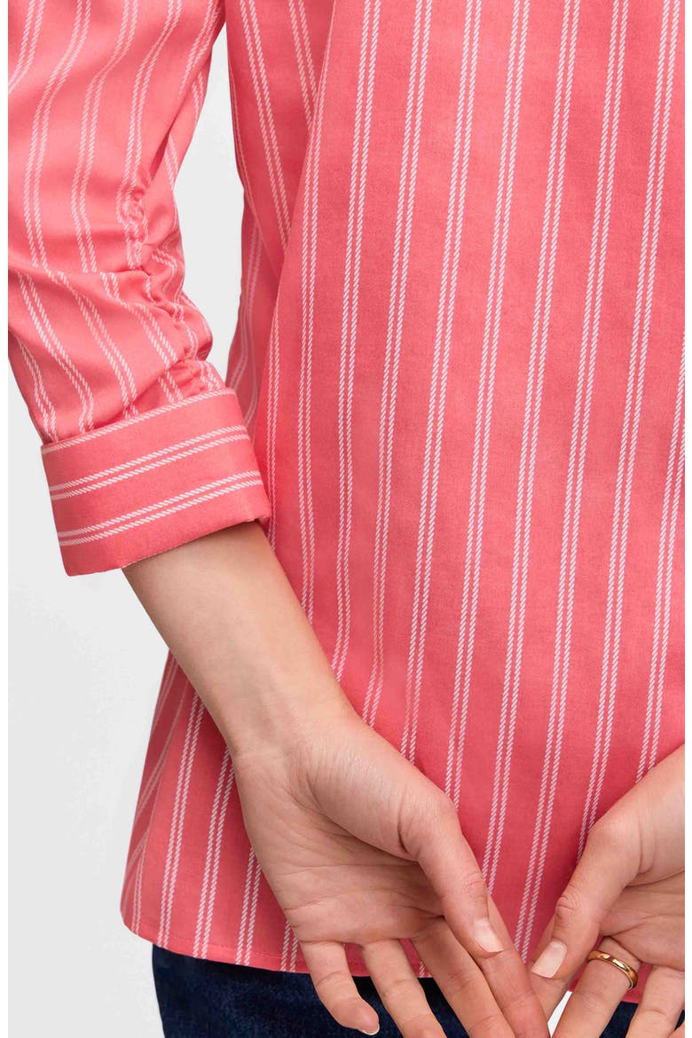 Evelyn Stripe Three-Quarter Sleeve Cotton Button-Up Shirt, Alternate, color, SUNKISSED CORAL/ WHITE
