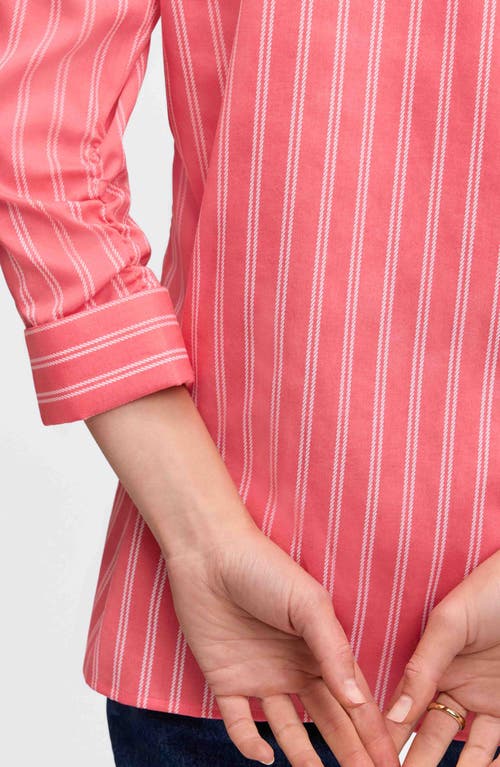 Foxcroft Evelyn Stripe Three-quarter Sleeve Cotton Button-up Shirt In Pink