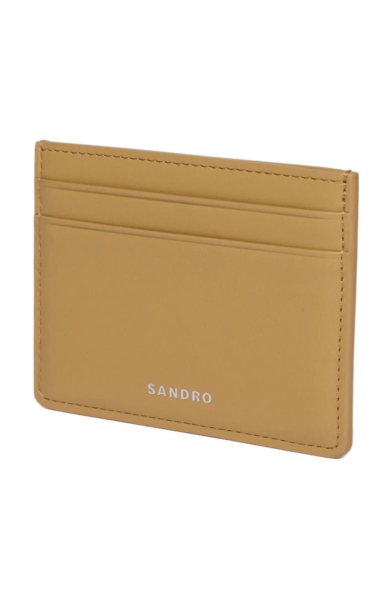 SANDRO Leather logo card holder, Alternate, color, Natural