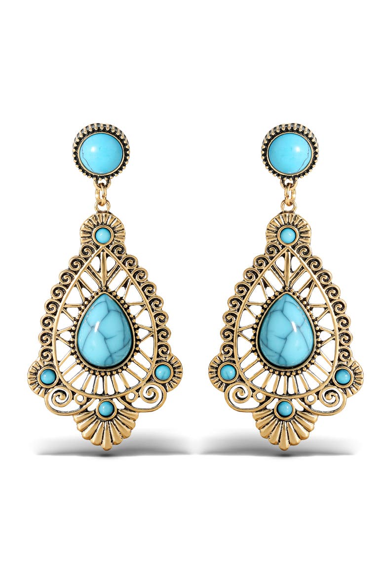 Stone Filigree Earrings, Main, color, Gold, turquoise