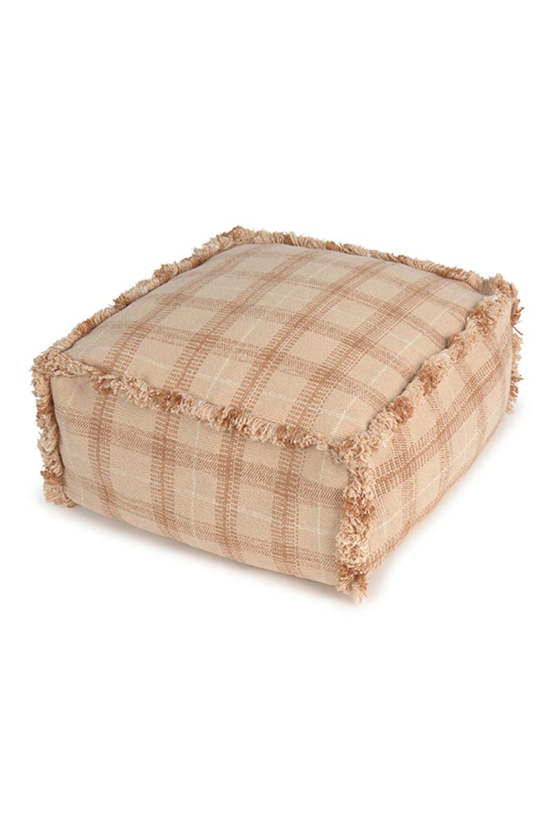 Tartan Fringe Trim Pouf, Alternate, color, ROSE NATURAL