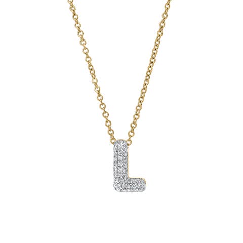 Small Bubble Initial Letter 14K Yellow Gold Diamond Pendant Necklace