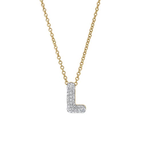 Luvmyjewelry Small Bubble Initial Letter 14k Yellow Gold Diamond Pendant Necklace