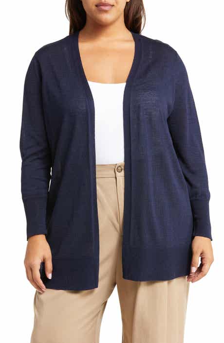 Halogen® Side Slit Linen Blend Cardigan