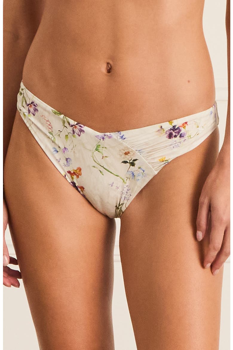 Ruched Front Zoe Cheeky Pant Bikini Bottom, Alternate, color, White