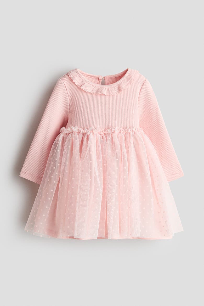 Cotton Dress With Tulle Skirt, Alternate, color, Light pink