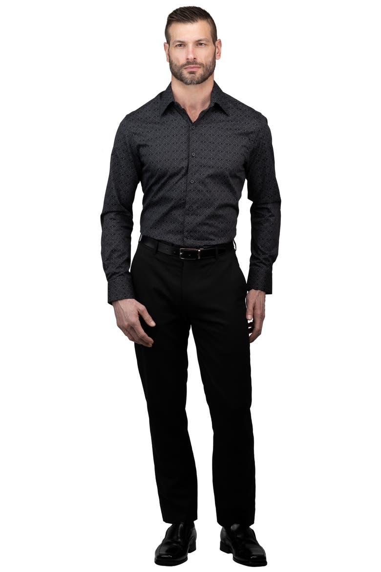 Trim Fit Karl Print Cotton Dress Shirt, Alternate, color, BLACK