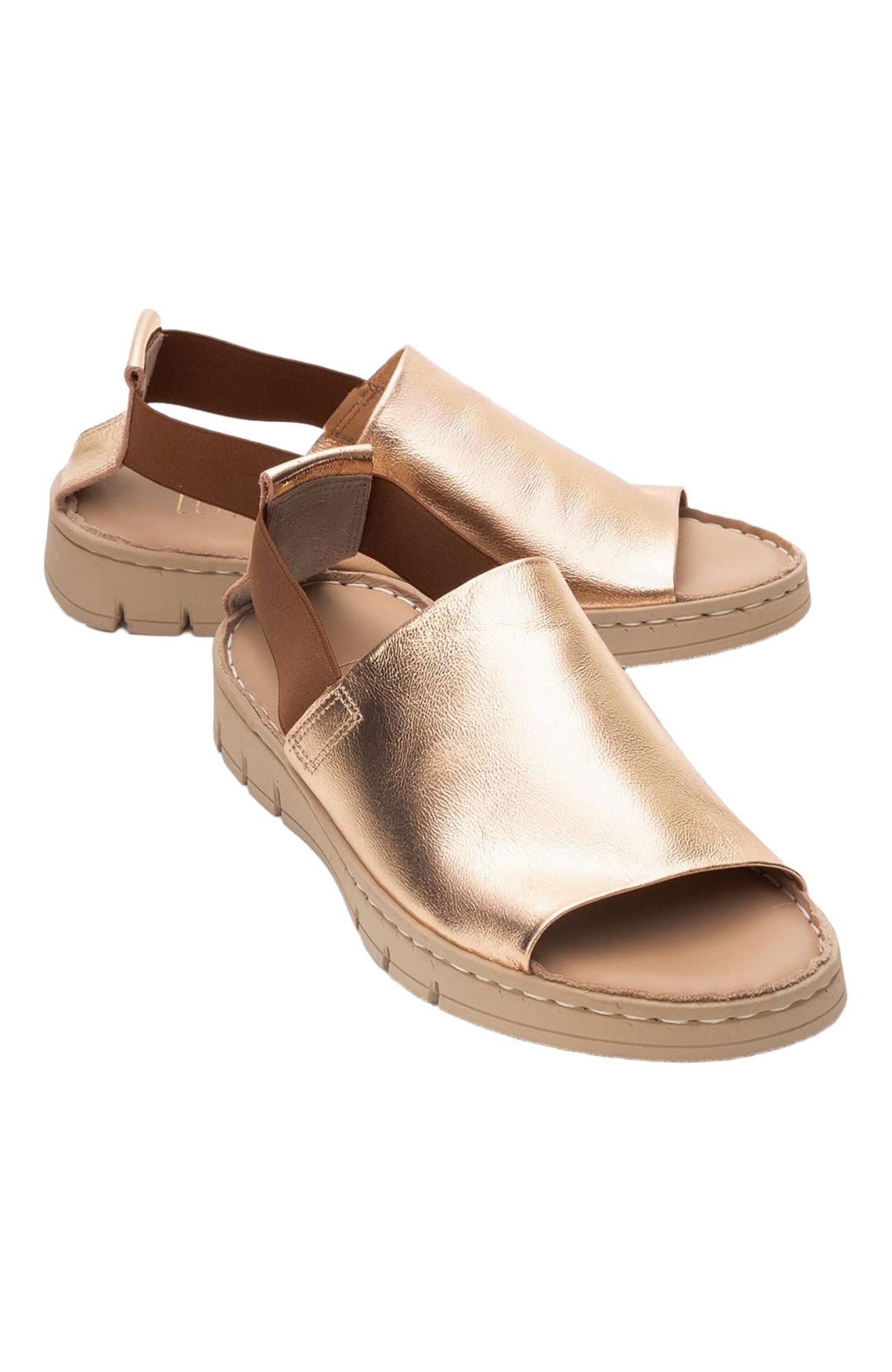 Forever & Always Shoes Londoi Elastic Strap Leather Sandal, Main, color, Gold Leather