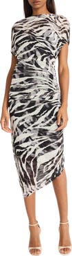 DONNA MORGAN FOR MAGGY Asymmetric Ruched Midi Dress