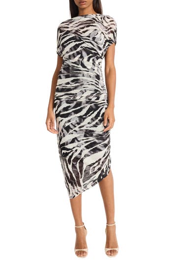 DONNA MORGAN DONNA MORGAN FOR MAGGY ASYMMETRIC RUCHED MIDI DRESS