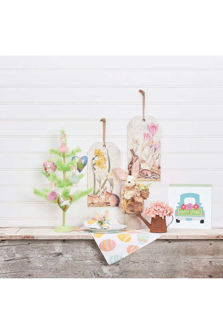 4.75" Springtime "Happy Spring" Pickup Truck w/ Floral Flowers Decorative Wood Single Centerpiece Block, Alternate, color, Blue