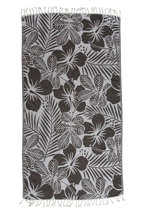 InfuseZen Hawaiian Flower Print Organic Cotton Reversible Turkish Towel in Black  product