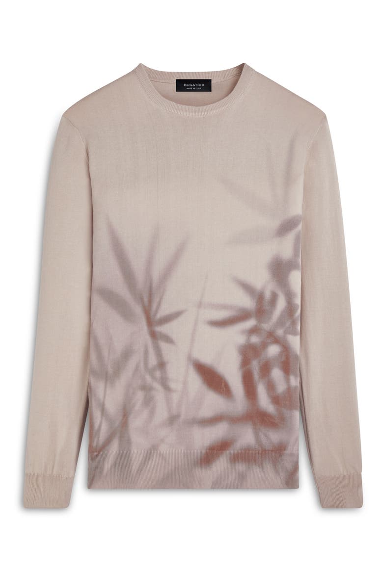 Leaf Print Cotton Sweater, Alternate, color, ALMOND