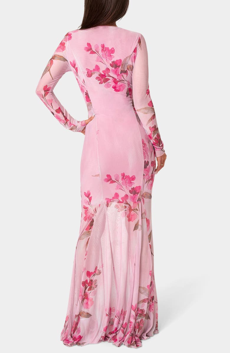 bebe Long Sleeve Powermesh Gown, Alternate, color, Pink / Multi