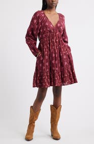 Treasure & Bond Floral Print Jacquard Long Sleeve Minidress