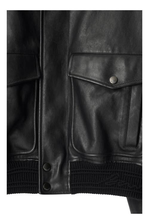 Burberry Leather Bomber Jacket In Black