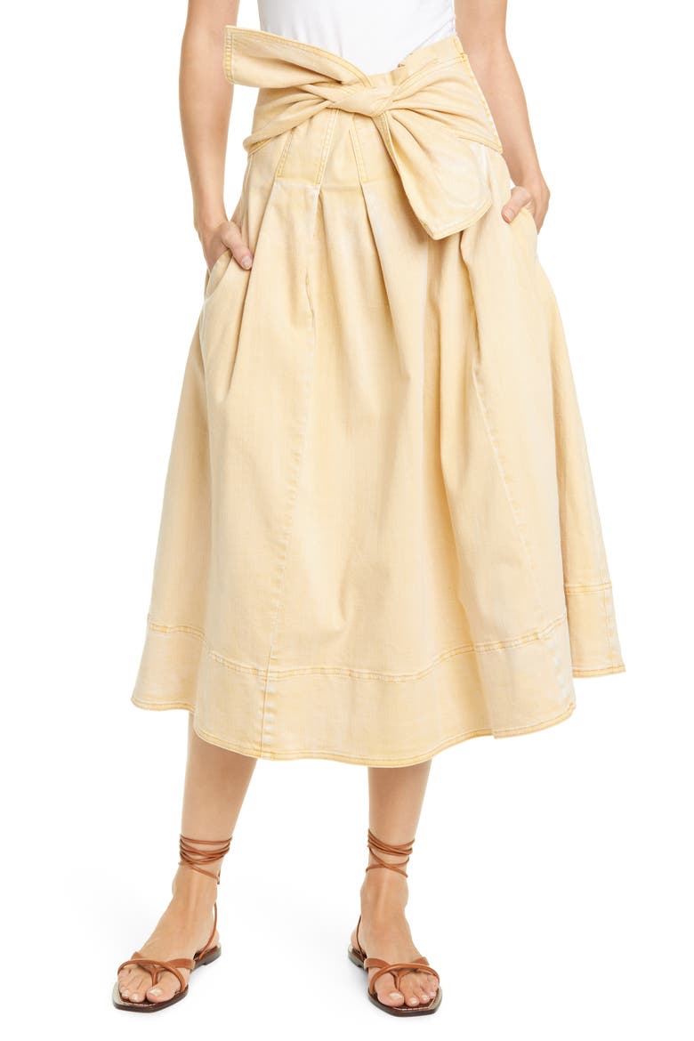 Virgil Tie Waist Midi Skirt, Main, color, KHAKI