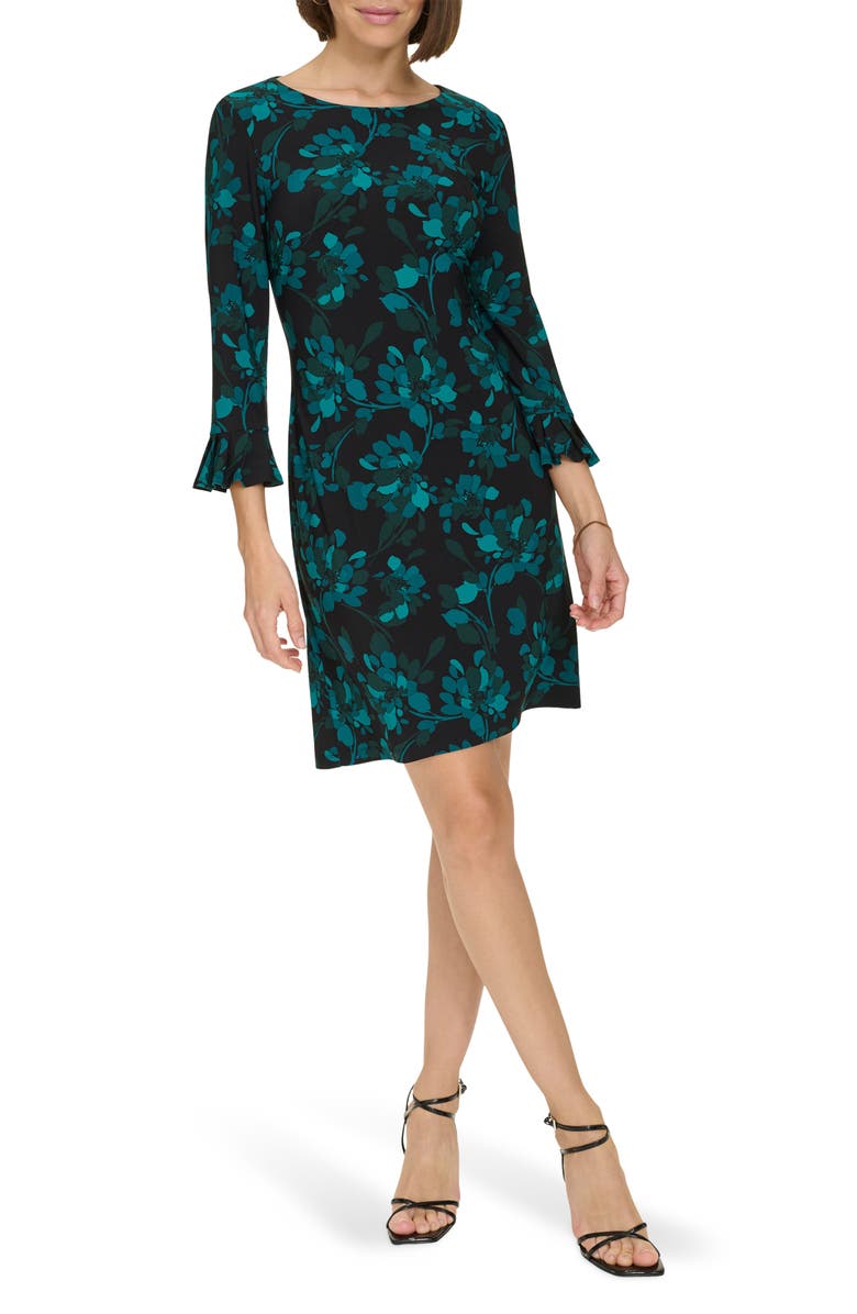 Tommy Hilfiger Pleated Sleeve Jersey Dress, Main, color, Cypress Multi