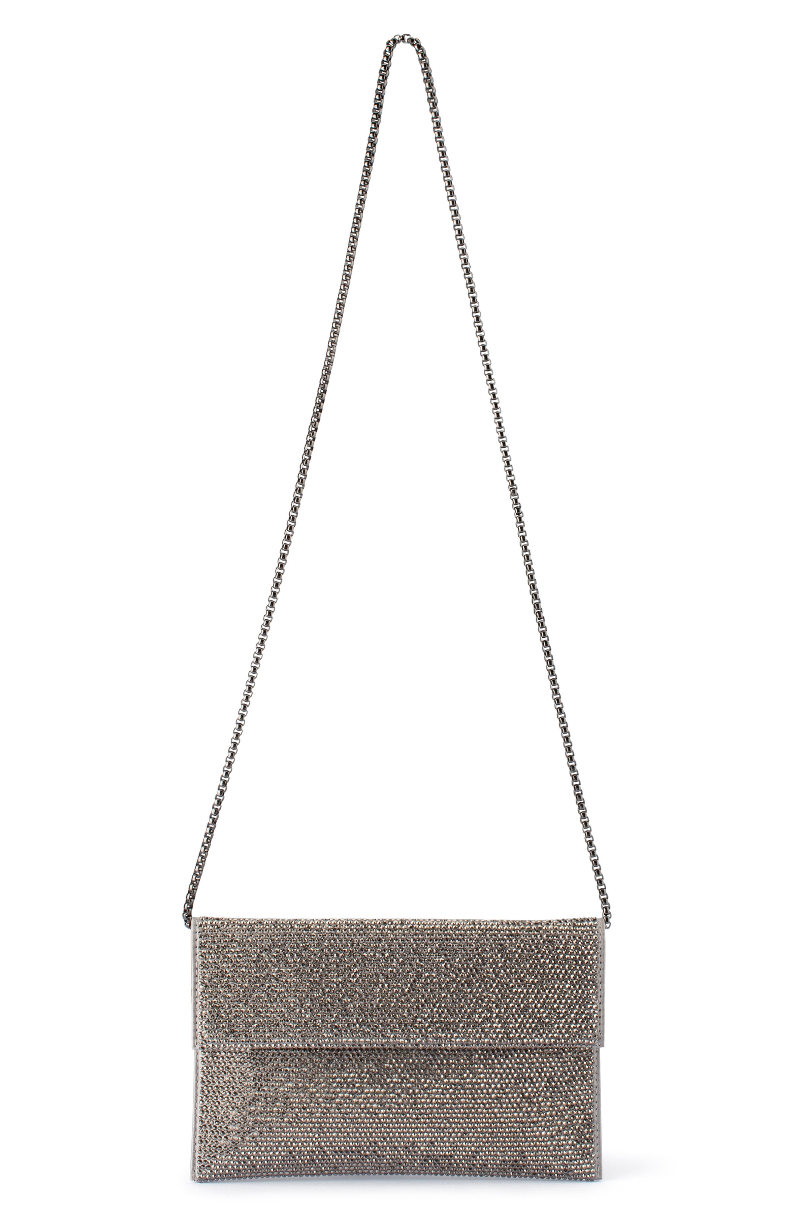 Olga Berg Cara Crystal Envelope Clutch, Alternate, color, Gunmetal