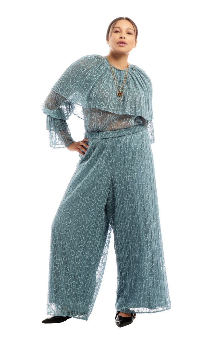 June + Vie Ruffled Lace Cape Blouse, Main, color, Mountain Spring