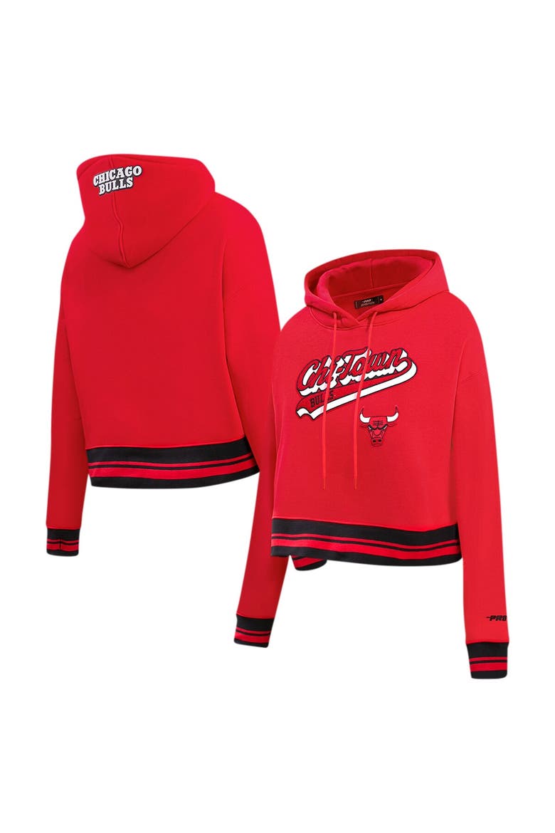 Women's Pro Standard Red Chicago Bulls Script Tail Cropped Pullover Hoodie, Main, color, Red