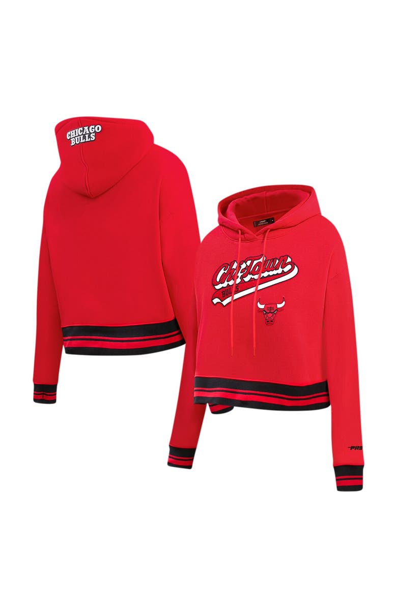 PRO STANDARD Women's Pro Standard Red Chicago Bulls Script Tail Cropped Pullover Hoodie, Main, color, Red
