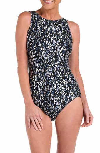 Brushstroke High Neck One-Piece Swimsuit