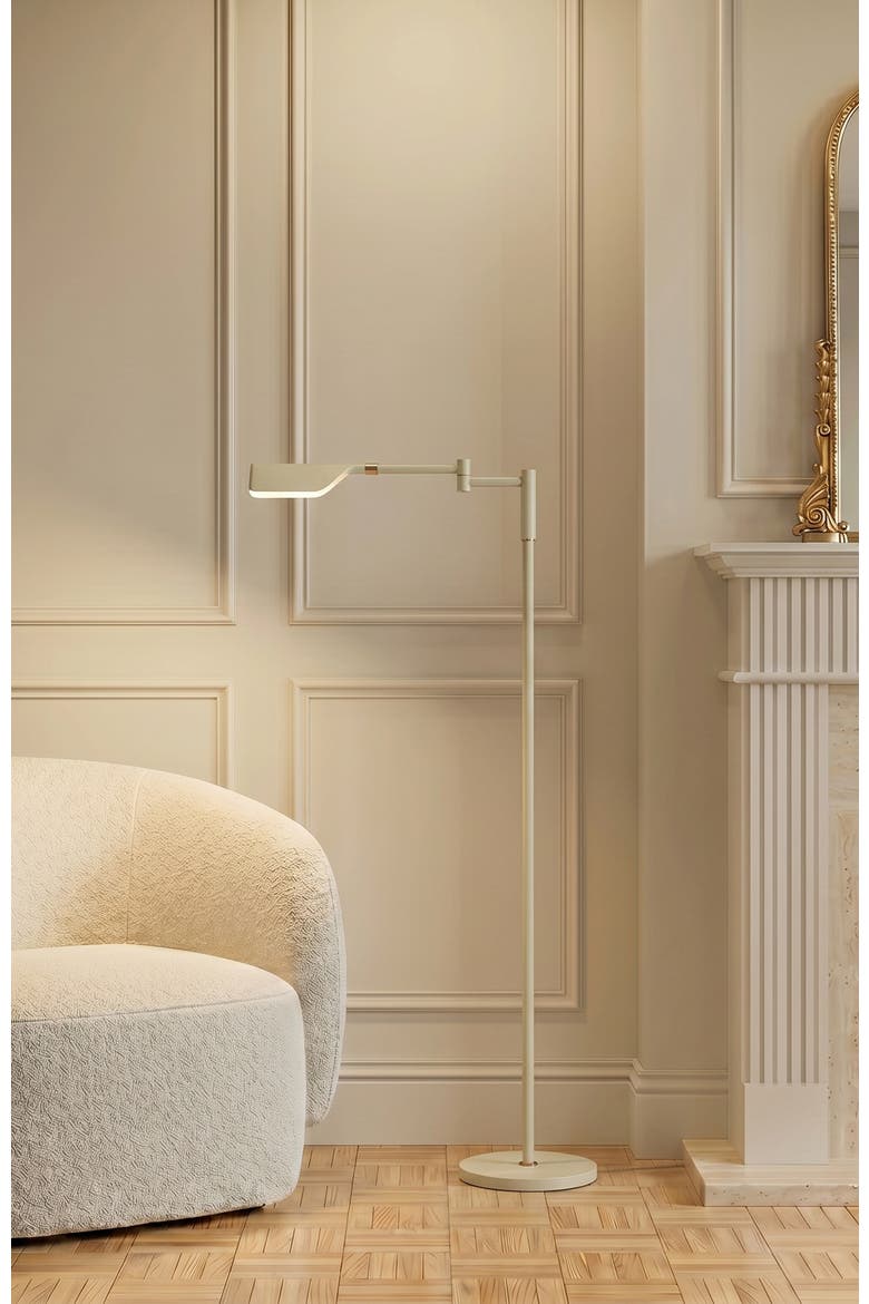 Leaf 53" Industrial LED Task Floor Lamp with Metal Empire Shade, 3-Way Dimming, Alternate, color, Cream with Gold Accents