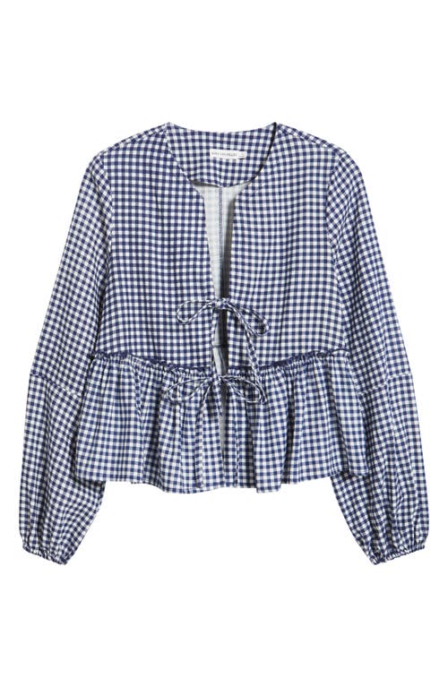 Avec Les Filles Tie Front Gingahm Linen Blend Top