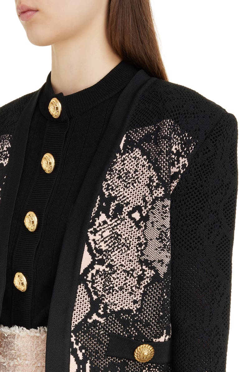 Balmain Python Jacquard Sweater Jacket, Alternate, color, 