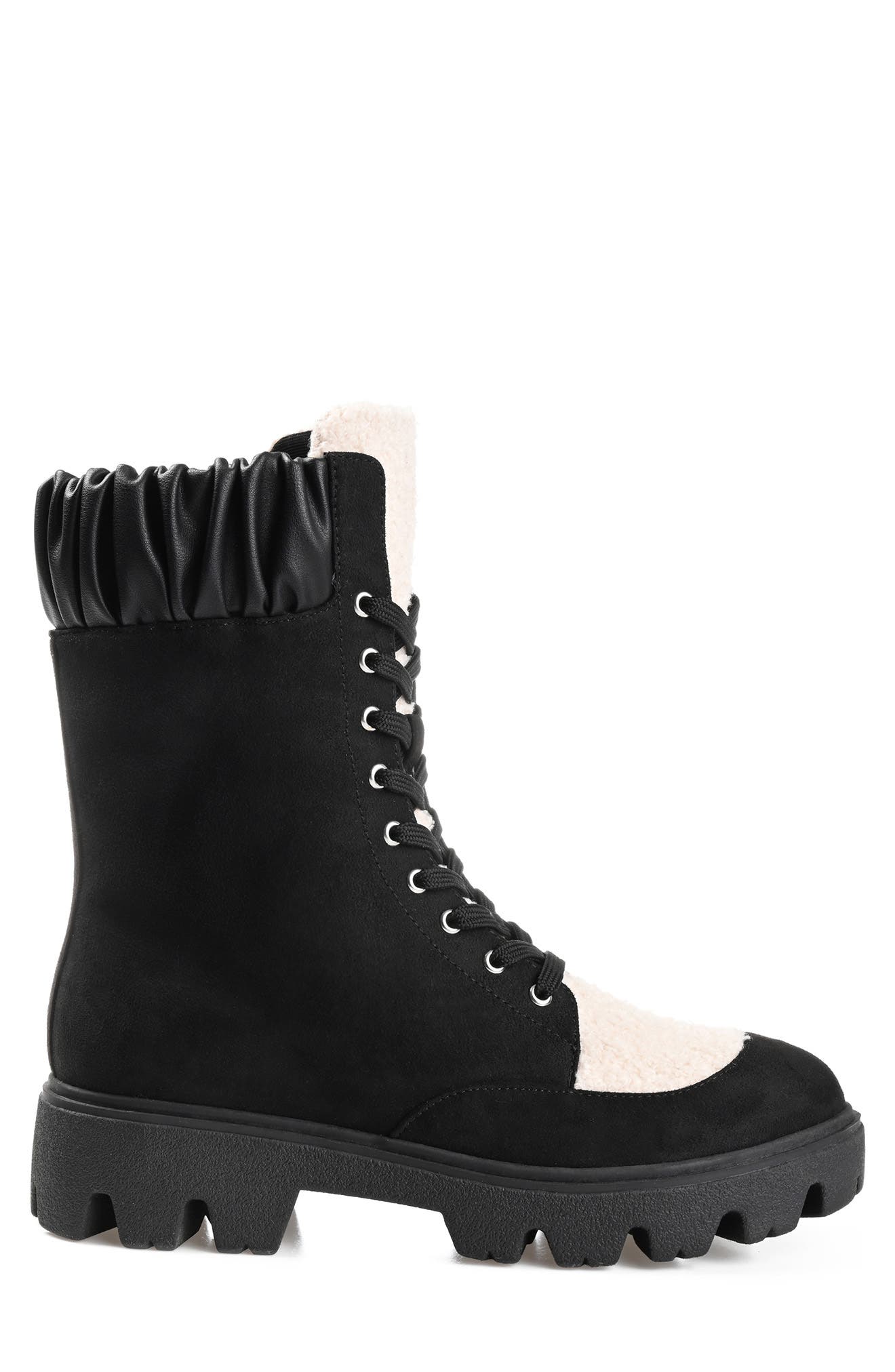 Journee Collection Elibor Faux Shearling Bootie, Alternate, color, Black