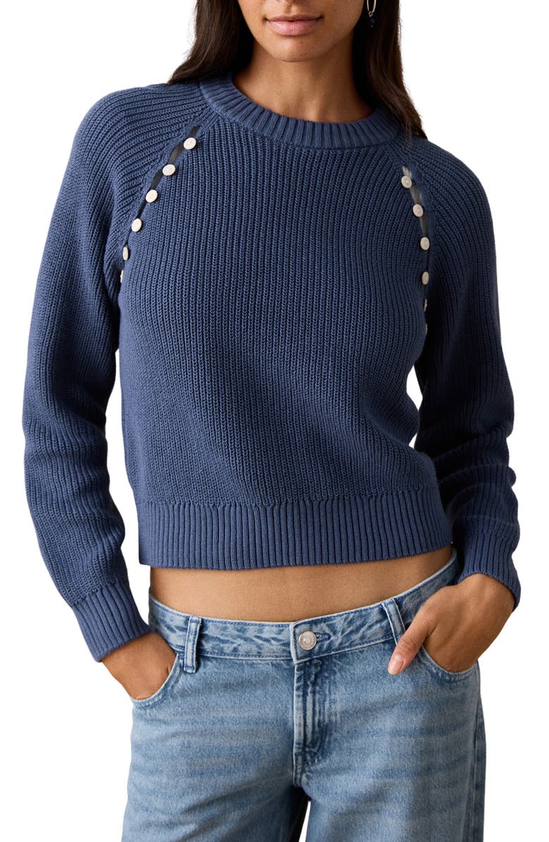 MANGO TEEN Button Detail Crop Sweater, Main, color, Blue