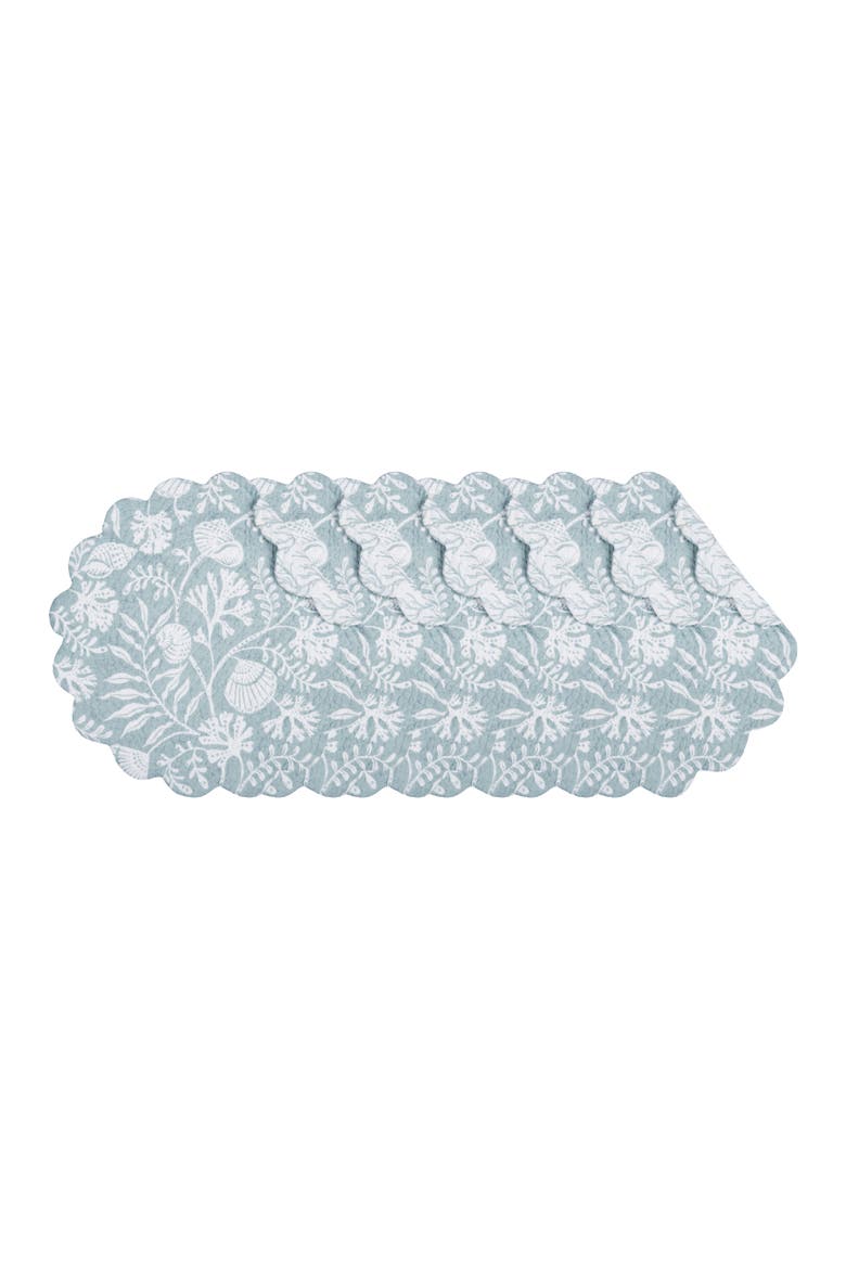 Seafoam Reef Scalloped Round Placemats Set of 6 Nautical Design Coral, 17", Main, color, White