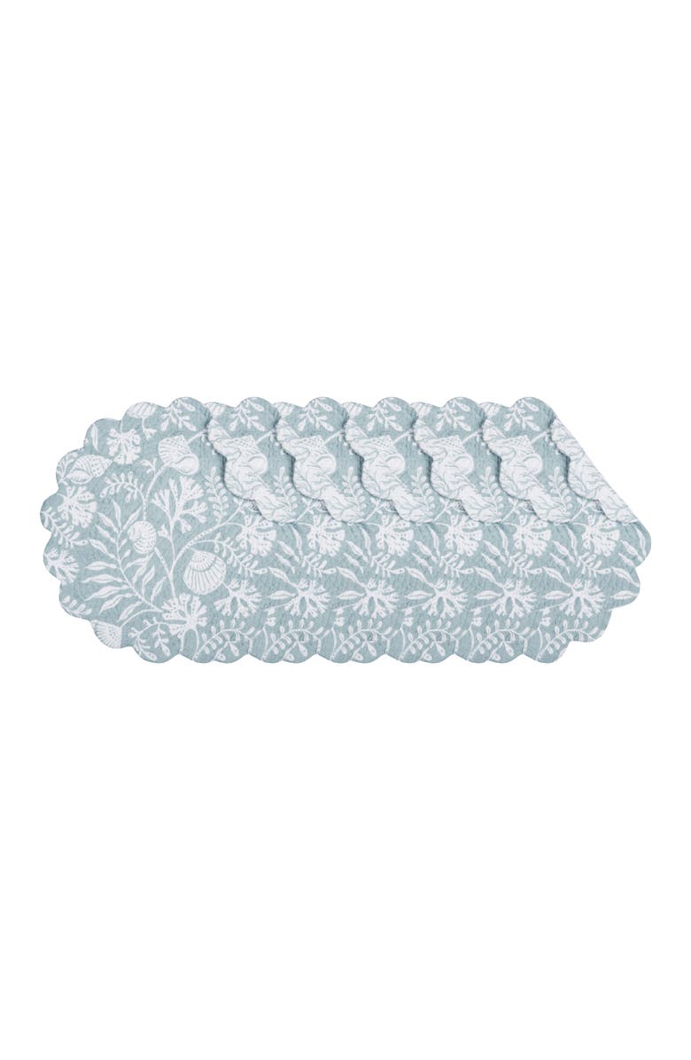 C&F Home Seafoam Reef Scalloped Round Placemats Set of 6 Nautical Design Coral, 17", Main, color, White
