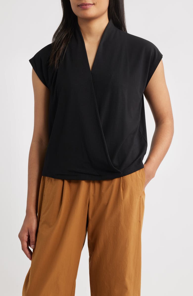 Eileen Fisher Cap Sleeve Boxy Top, Main, color, Black