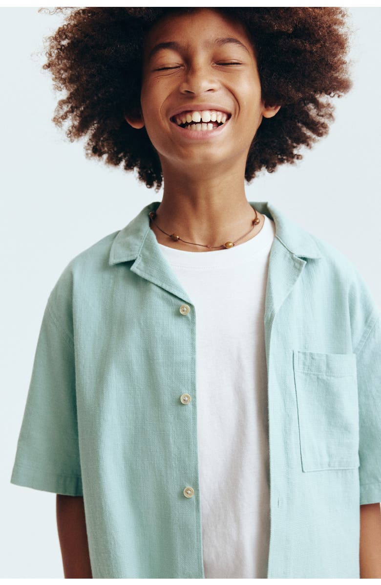 H&M Cotton Resort Shirt, Alternate, color, Turquoise