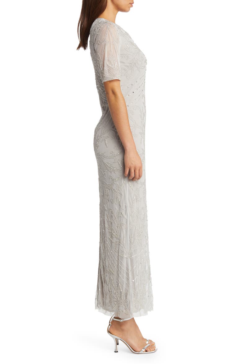 Embellished Chiffon Gown, Alternate, color, SILVER