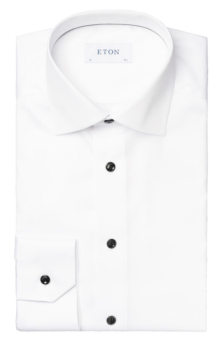 Eton Slim Fit White Cotton Twill Dress Shirt, Alternate, color, White