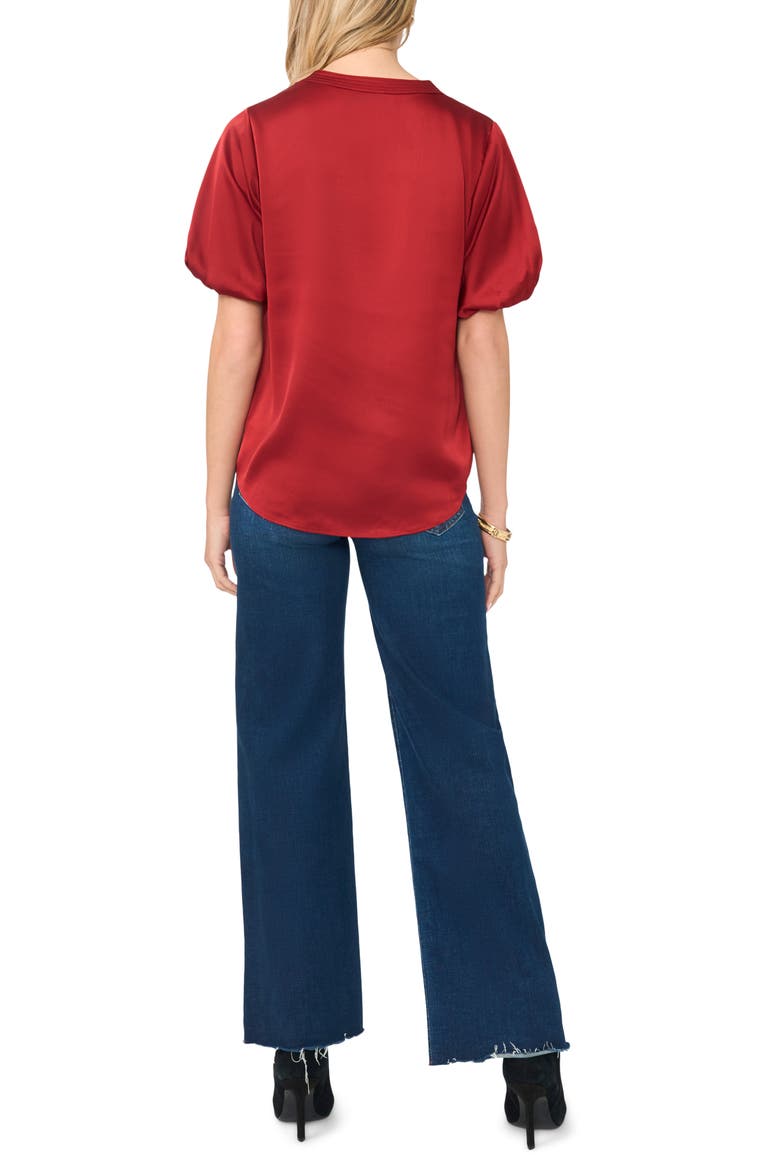 Puff Sleeve Satin Top, Alternate, color, WINE
