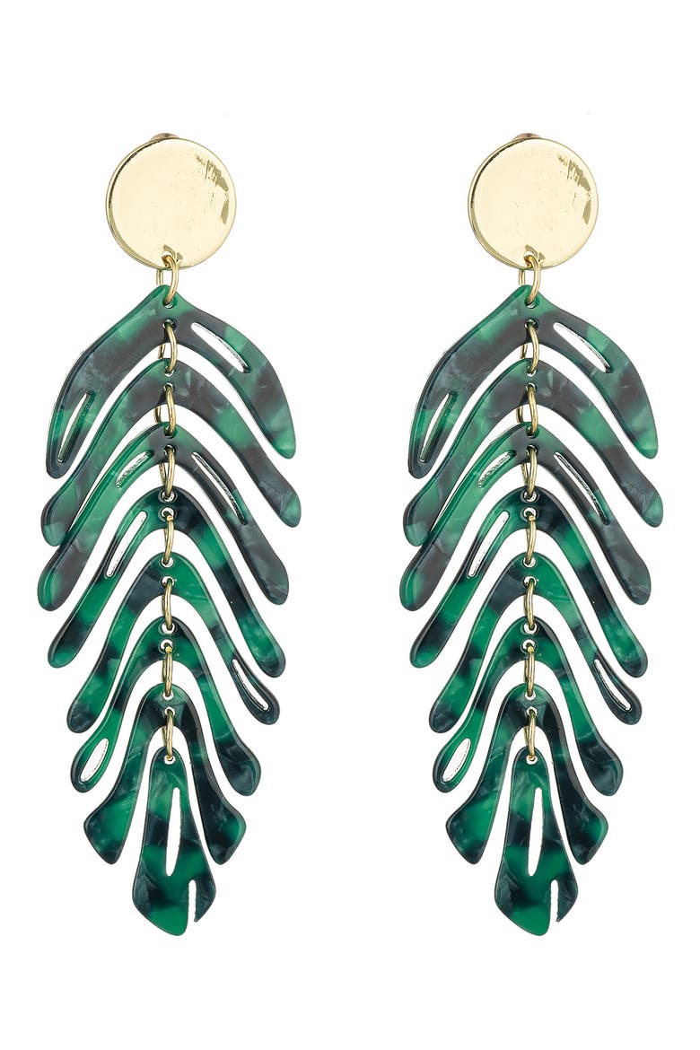 Leaf Drop Statement Earrings, Main, color, GREEN