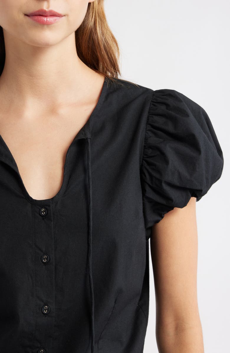 LOVE THE LABEL Iridessa Keyhole Puff Sleeve Cotton Button-Up Top, Alternate, color, Black