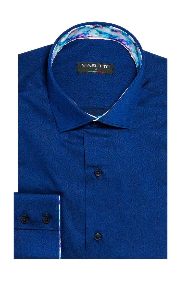MASUTTO York Jacquard Button-Up Long Sleeve Shirt, Main, color, Navy Blue