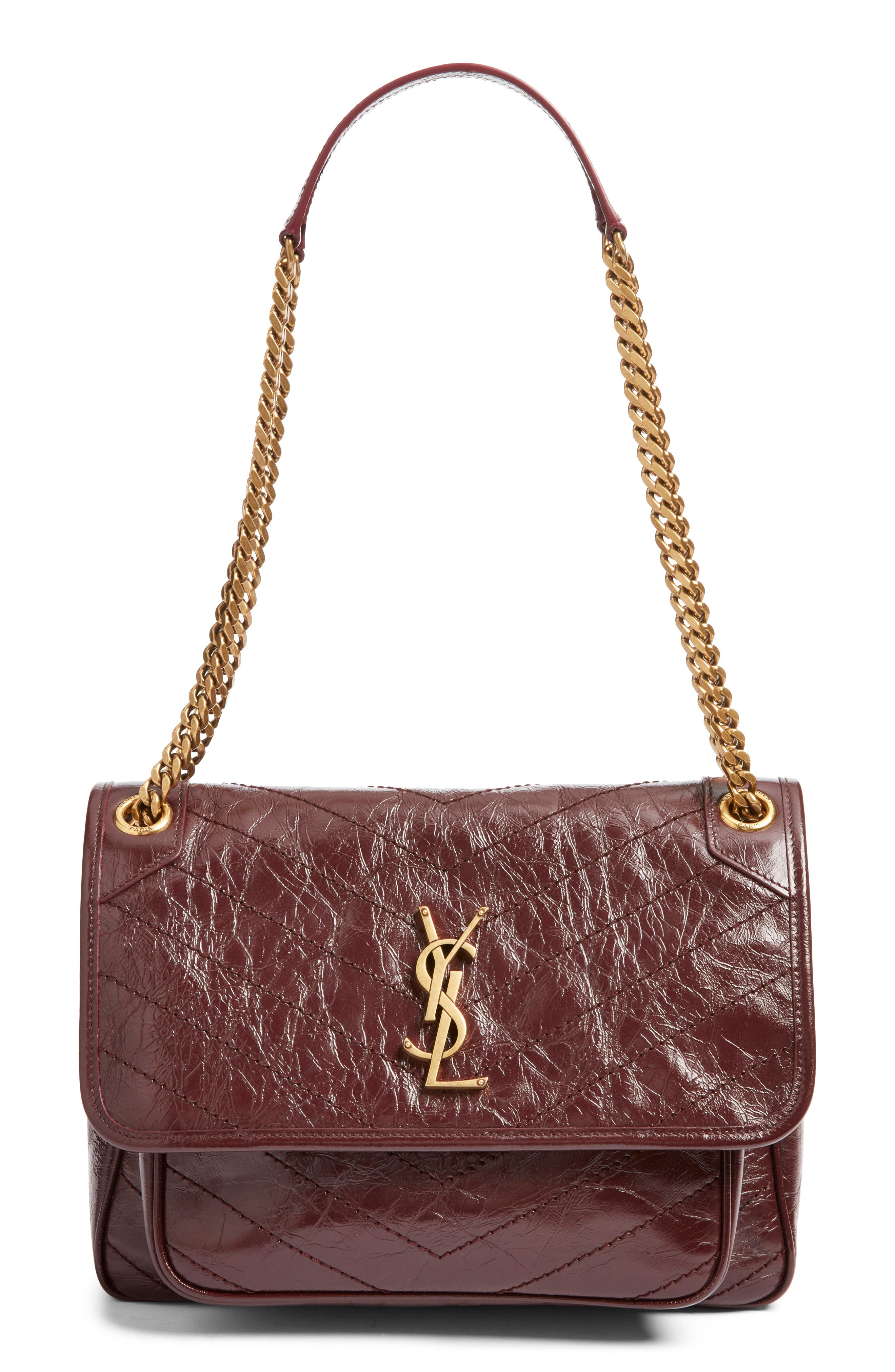 Saint Laurent Medium Niki Leather Shoulder Bag, Main, color, Rouge Cabernet